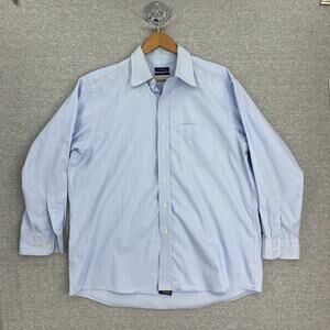 Club Room Shirt Mens 16.5 Blue Striped Button Up Long Sleeve Pinpoint Collared